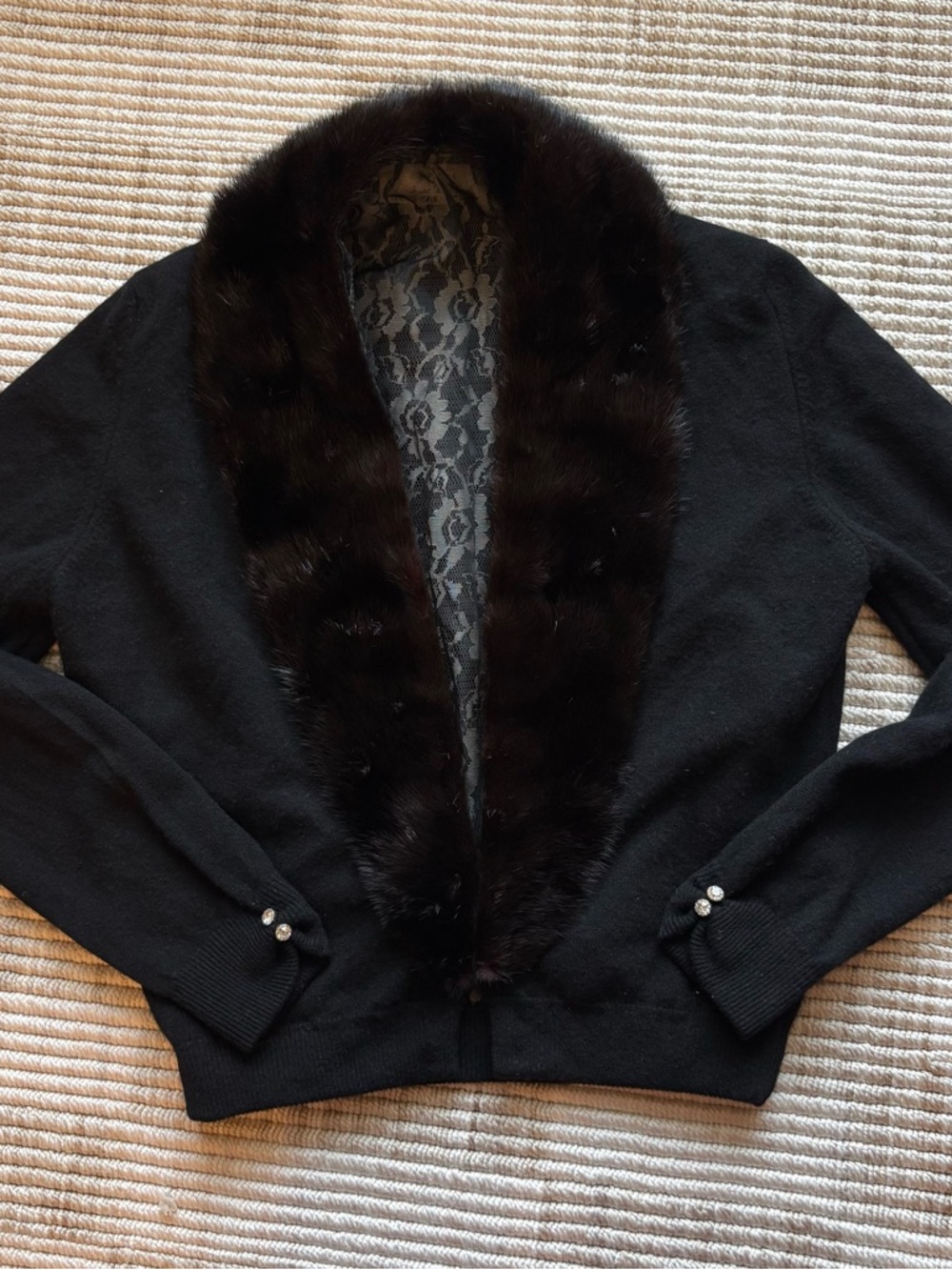 VTG 1950 Bernhard Altmann Cashmere Mink Fur Collar Luxury Cardigan Sweater